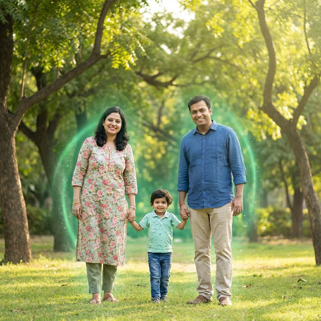 Happy Family with Health Insurance protection